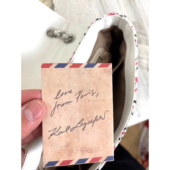 Karl Lagerfeld Women’s Lafayette Pink Plaid Leather Fabric Shoulder Bag NEW - Picture 6 of 9